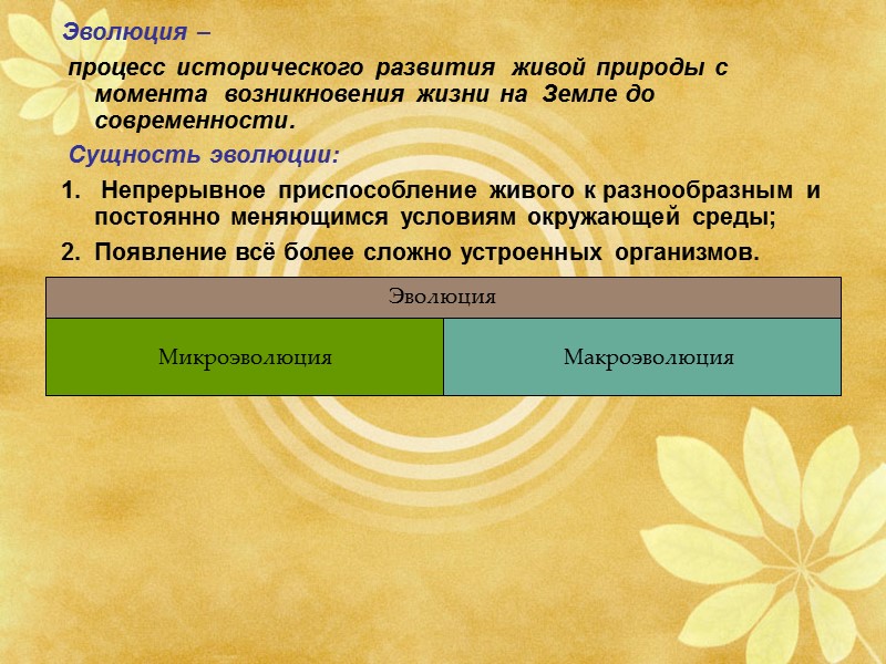 Эволюция –  процесс исторического развития  живой природы с момента  возникновения жизни